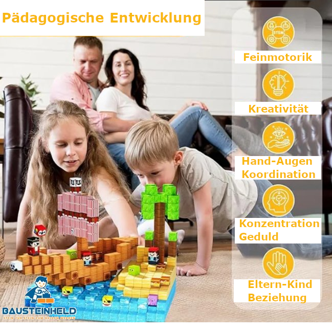 Magnetische Bausteine Set – 3D Pixel Bauspielzeug für Kinder ab 3 Jahren | Bausteinheld
